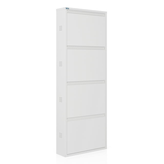 AYK 4-Door metal shoe cabinet with side ventilation - white