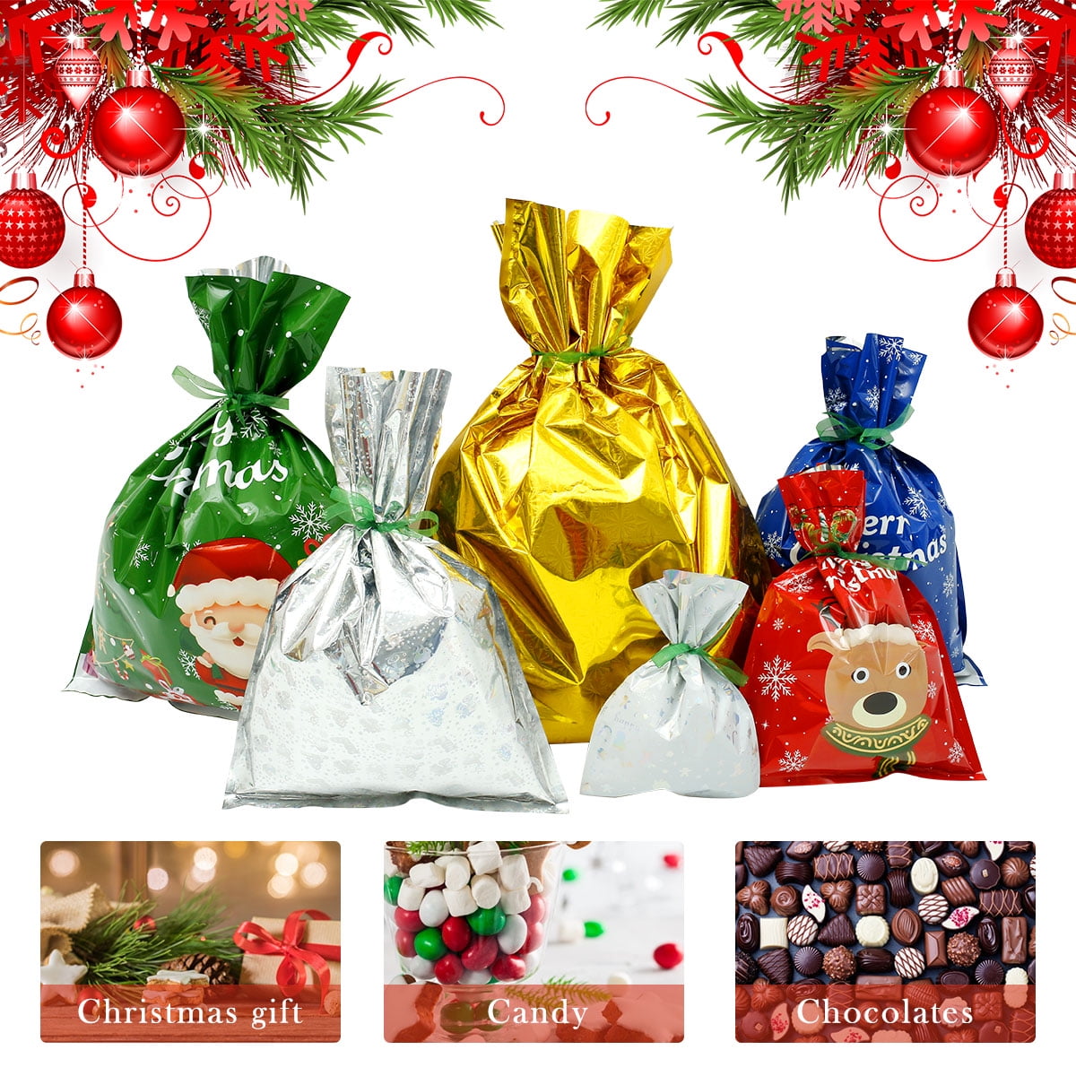 10/20/50pcs Christmas Party Present Sacks Reusable Drawstring Wrap Gift Bags 