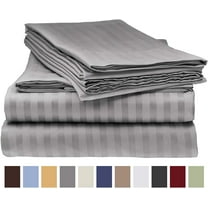 Deluxe Striped 1800 Prestige Soft and Comfortable Bed Sheets Set, Queen Grey