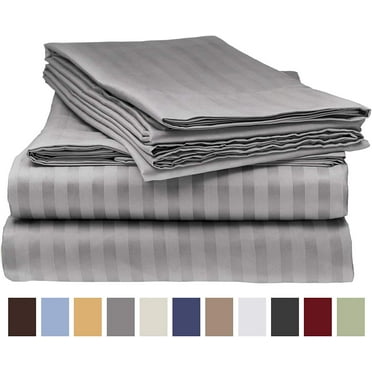 Deluxe Striped 1800 Prestige Soft and Comfortable Bed Sheets Set, Queen Grey