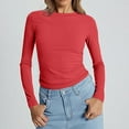 thumbnail image 3 of 3PC Outfmvch Long Sleeve Undershirt for Women Long Sleeve T Shirts Fall Essentials Women Casual Shirts for Women 3 Pieces Y2k Basic Long Sleeve Top Slim Tee Round Neck Crop Blouse # Pink+red+black M, 3 of 7