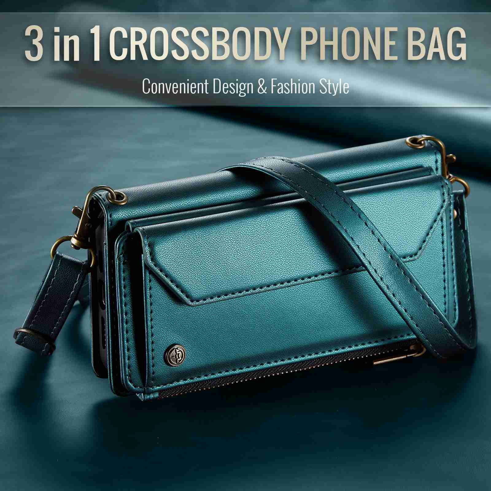 Dteck for Samsung A23 Case with RFID Blocking Wallet Case for Women Men, Shockproof PU Leather Magnetic Flip Strap Zipper Card Holder Phone Case,Green