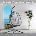 thumbnail image 3 of UHOMEPRO Rattan Swing Egg Chair with Stand, Indoor Outdoor Patio Wicker Swing Chair with Removable Cushion, All-Weather Hammock Chair for Patio Balcony Porch Garden, Strong Metal Frame, Light Gray, 3 of 7