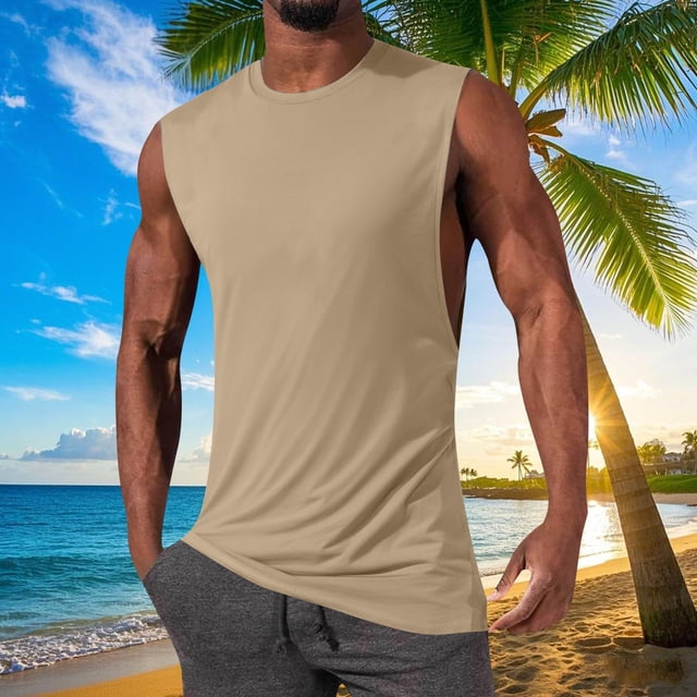 pstuiky Camisetas sin mangas para hombre, Camiseta deportiva de color liso de alta elasticidad para hombre, cuello redondo, sin mangas, para fitness y musculación. Chaleco para hombre m