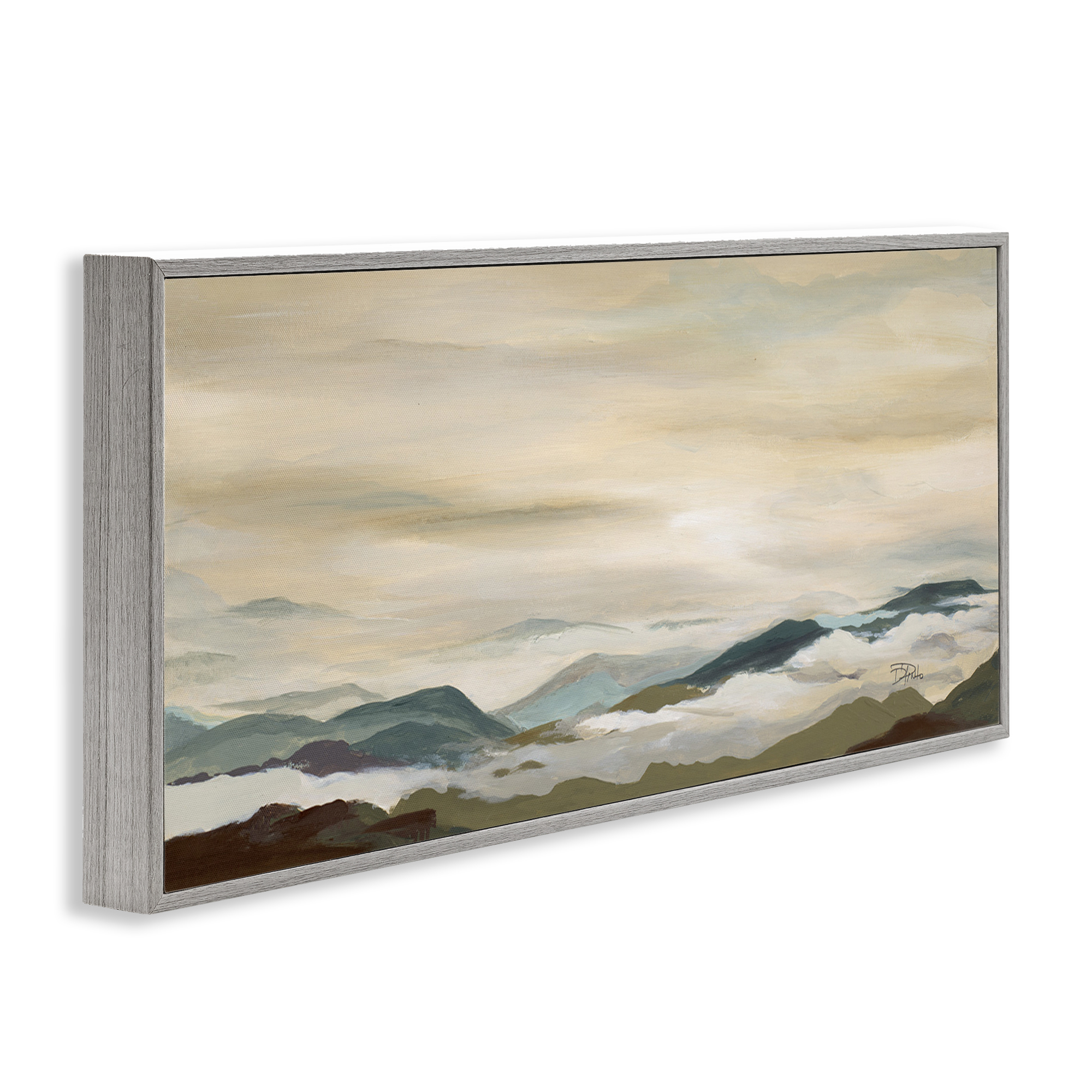 Stupell Industries Solemn Mountains Peeking Landscape Painting Gray Framed Art Print Wall Art, 30 x 13