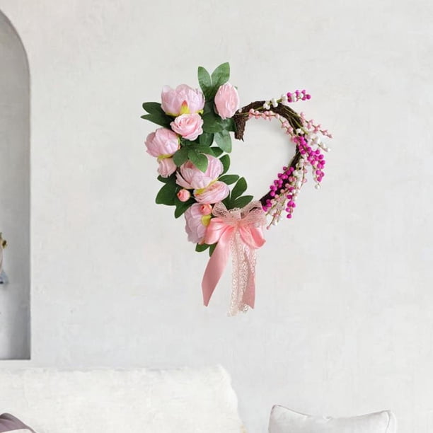 Corona del Día de San Valentín, corona de flores artificiales, decoraciones de San Valentín, decoración colgante de pared para boda