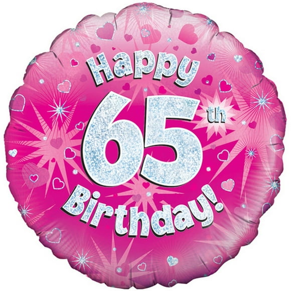 Oaktree 18 Inch Happy 65th Birthday Pink Holographic Balloon