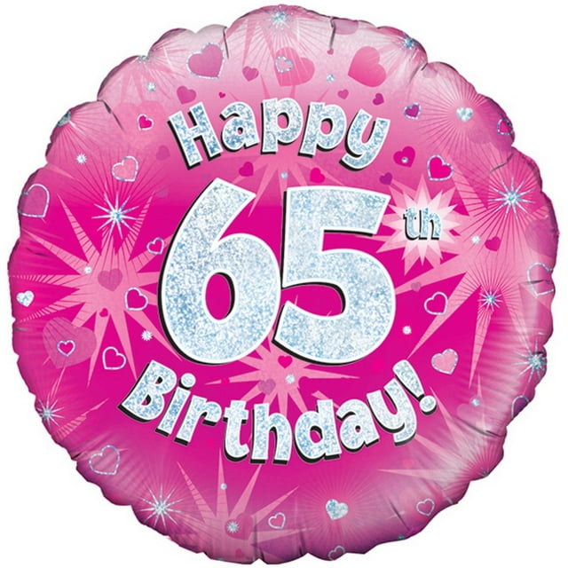 Oaktree 18 Inch Happy 65th Birthday Pink Holographic Balloon