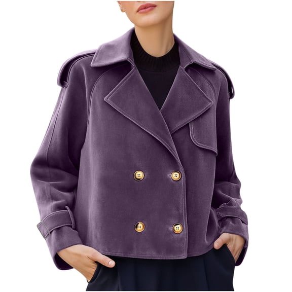 DAFPZW Cropped Trench Coat for Women Fashion Faux Suede Jacket Lightweight Double Breasted Jackets Casual Winter Outerwear