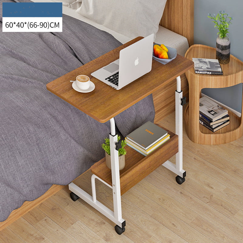 Portable Office Laptop Desk Rolling Adjustable Table Cart Computer Stand Wood