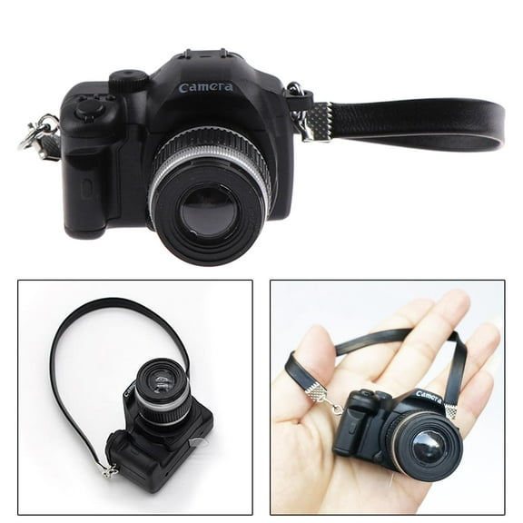 Miniature Digital Camera Model,Decor Accessories,Creative Black Photo Props Simulation with Strap 1/12 Scale for Dollhouse 1/6 Dolls Kids Option 1
