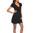 thumbnail image 3 of ZAXARRA Robe d'Été Courte pour Femmes Grossesse Couleur Unie Manches Courtes Col en V Robe de Baby Shower, 3 of 5