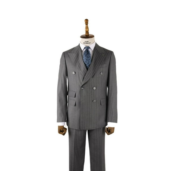 Grey Suit, Double Breasted Swallow Collar Woven Men's Suit