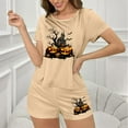thumbnail image 4 of Tnhcen Women's Halloween Milk Silk Pajama Set Short Sleeve Round Neck Sporty Sleepwear Comfortable Loungewear S-XL Multiple Colors Available Khaki, 4 of 7