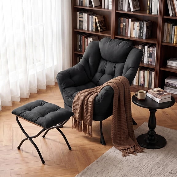 LAZY BUDDY Lazy Chair with Ottoman, Comfy Accent Lounge Chair with Side Pocket, Leisure Reading Armchair for Living Room, Bedroom, 330lbs