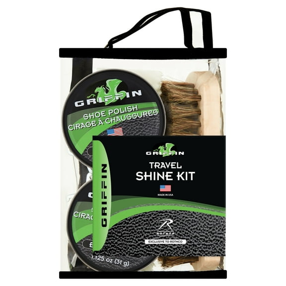 Griffin Travel Shoe Shine Kit - Includes Black Polish, Dauber, Cloth and Brush