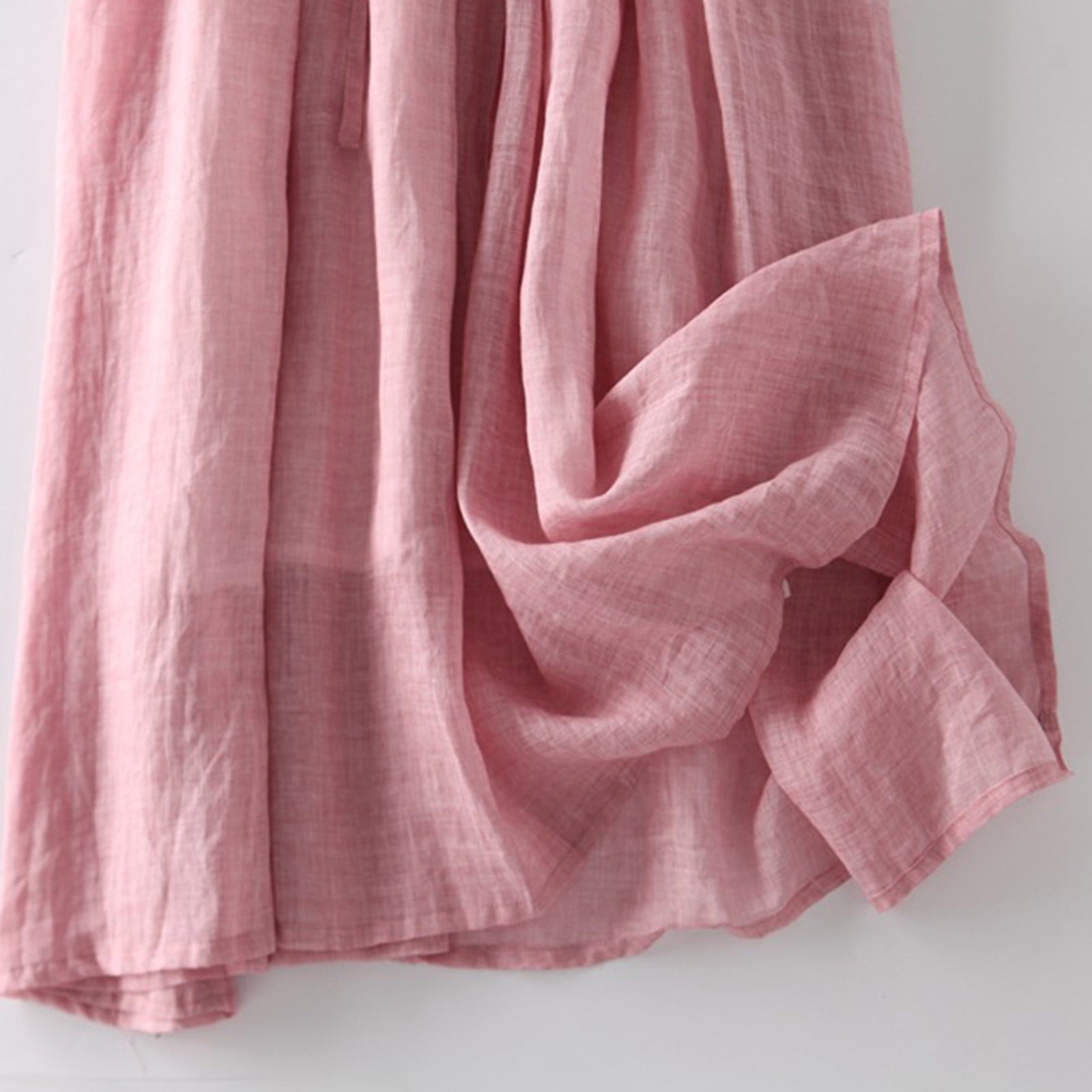 Cotton Linen Sundress for Women Solid Color 3/4 Sleeve Button Maxi Dress Tunic Bow Tie Front Layered Flowy Dresses