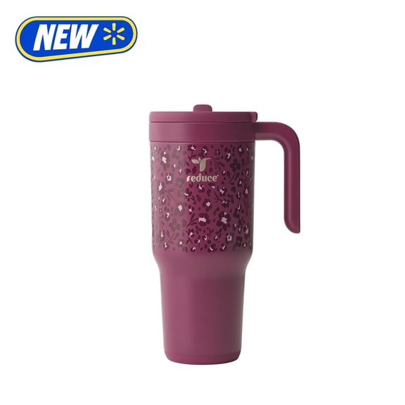 Reduce 34oz Chiller Go Travel Tumbler with Travel Handle, Lid & Flip Up Straw, Insulated Stainless Steel, Cherry Cheetah Blooms