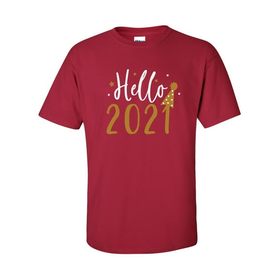 Happy New Year Hello 2021 Unisex Adult Short Sleeve T-shirt-Cardinal Red-large