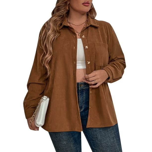 Camisa de talla grande para mujer Botones de pana de manga larga Camisas casuales Abanopi Cardigan de mujer Bodega Aurrera en linea