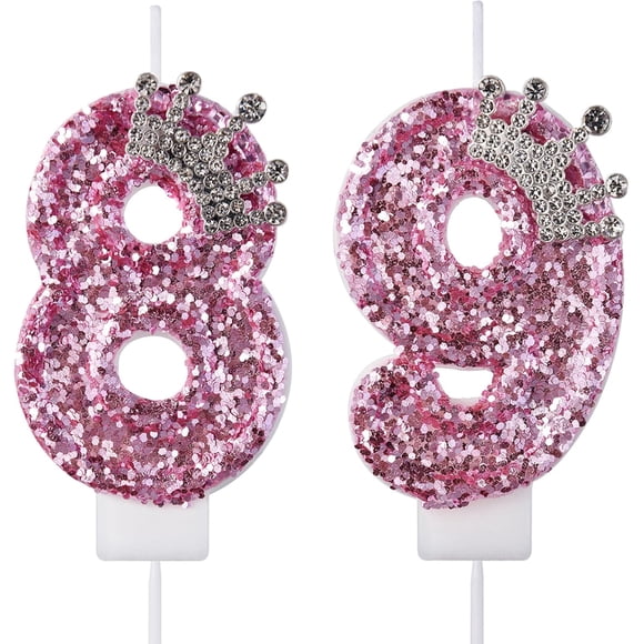 VSHILI 89 98 Birthday Candles, 89th 98th Cake Candles, Pink Birthday Number 89 98 Candles Cake Topper Decorations for Party Men Women
