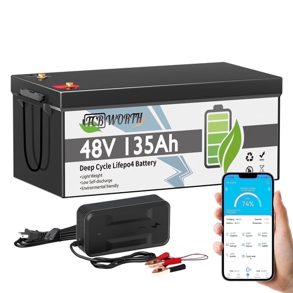 48V 135AH Golf Carts LiFePO4 Lithium Battery Bluetooth,TCBWORTH for RV,Solar,Trolling Motor,Marine,Group 8D Deep Cycles Battery,200A BMS,2C Rate Discharging