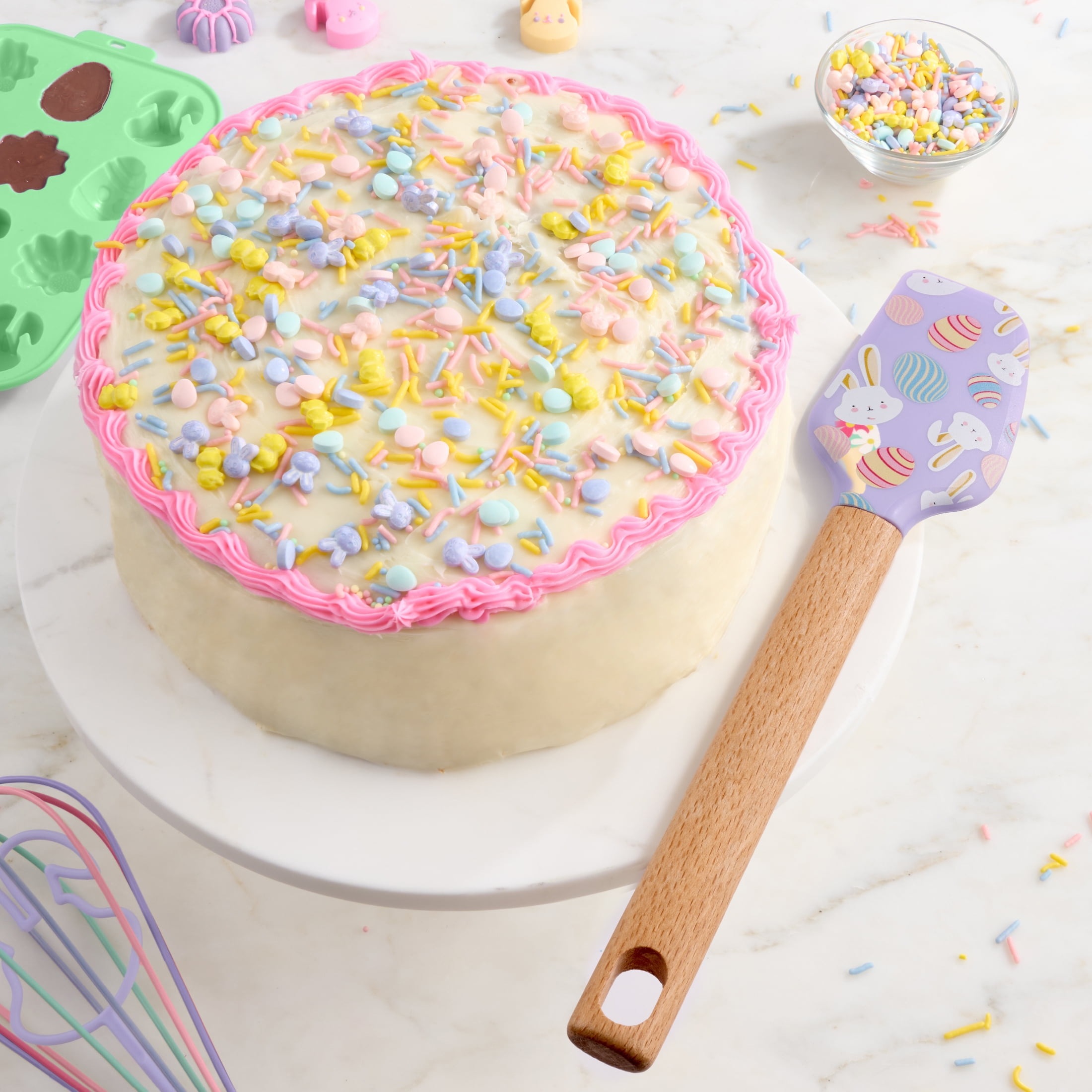 Way to Celebrate Easter Rabbit and Eggs Silicone Spatula with Beechwood Handle, Easter Baking Tool