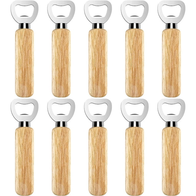 Abrebotellas con mango de madera, abridor de botellas con mango recto, 10 Uds.