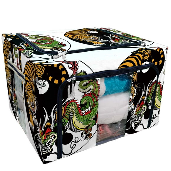 YUSDECOR Dragon And Tiger Yin Yang Symbol Of Harmony And Balance Storage Bag Clear Window Storage Bins Boxes Large Capacity Foldable Stackable Organizer With Steel Metal Frame For Clothes,Closets