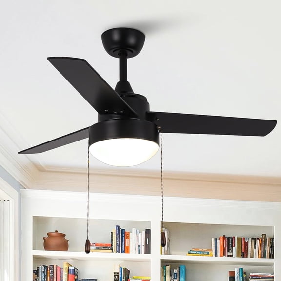 Vaczon 42" Modern Black 3-Blade Ceiling Fan with Light and Pull Chain