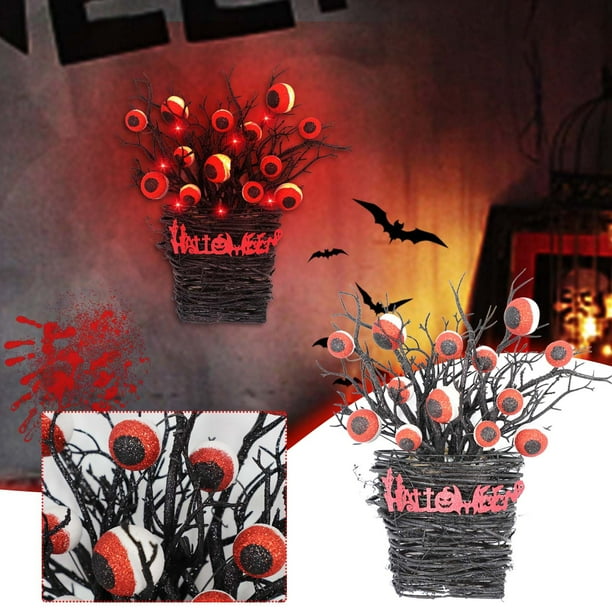 Fiudx Corona de Ojos de Halloween, Decoración Terrorífica para Festival de Fantasmas, Diseño de Rama Marchita, Llamativa Pieza Colgante para Fiestas, Uso En Interiores y Exteriores, Temática Espeluzn