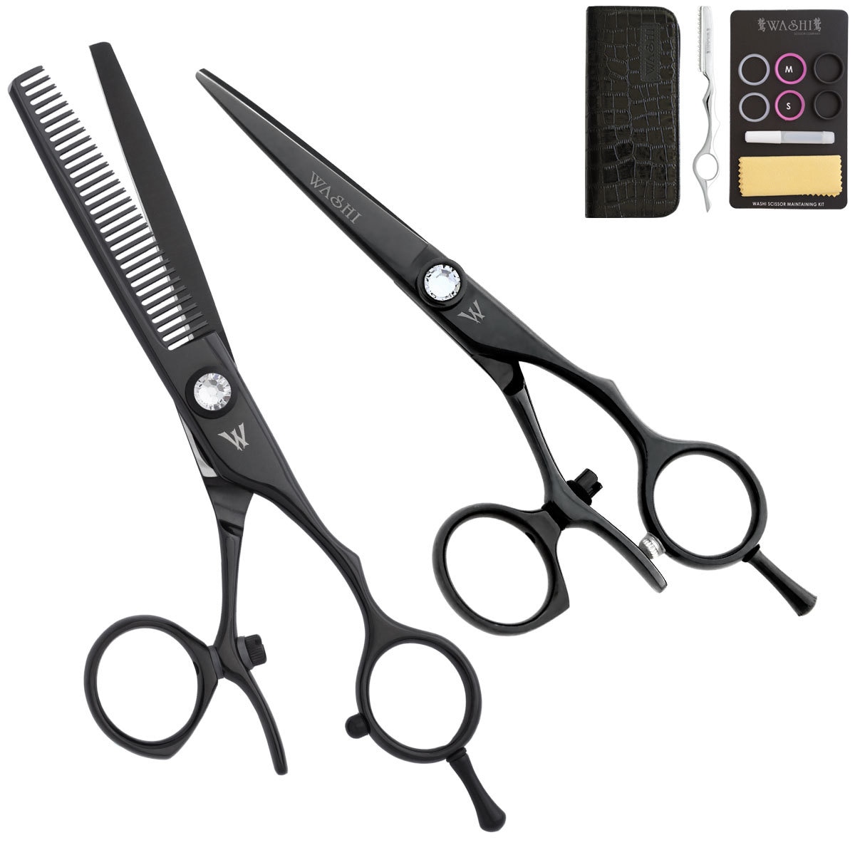Washi Scissor Black Satin Double Swivel Shears Set In Size 5.5, 6.0, 7.