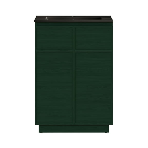 St. Tropez 24" Freestanding Bathroom Vanity in Green Oak with Black Sink Top