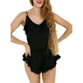 thumbnail image 2 of KelaJuan Women 2PCS Pajamas Set V Neck Ruffled Silk Camisole Elastic Shorts Soft Sleepwear Loungewear, 2 of 6