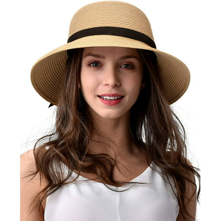 Sun Hats for Women Wide Brim Straw Hat Beach Hat UPF UV Foldable ...