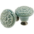 thumbnail image 3 of 12Pcs Round Ceramic Drawer Knobs Cabinet Furniture Handle Vintage Flower Pattern Knobs, with Mounting Screws,Green, 3 of 11