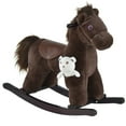 thumbnail image 2 of Qaba Kids Plush Ride-On Rocking Horse with Bear Toy, Children Chair with Soft Plush Toy & Fun Realistic Sounds, Brown, 2 of 9