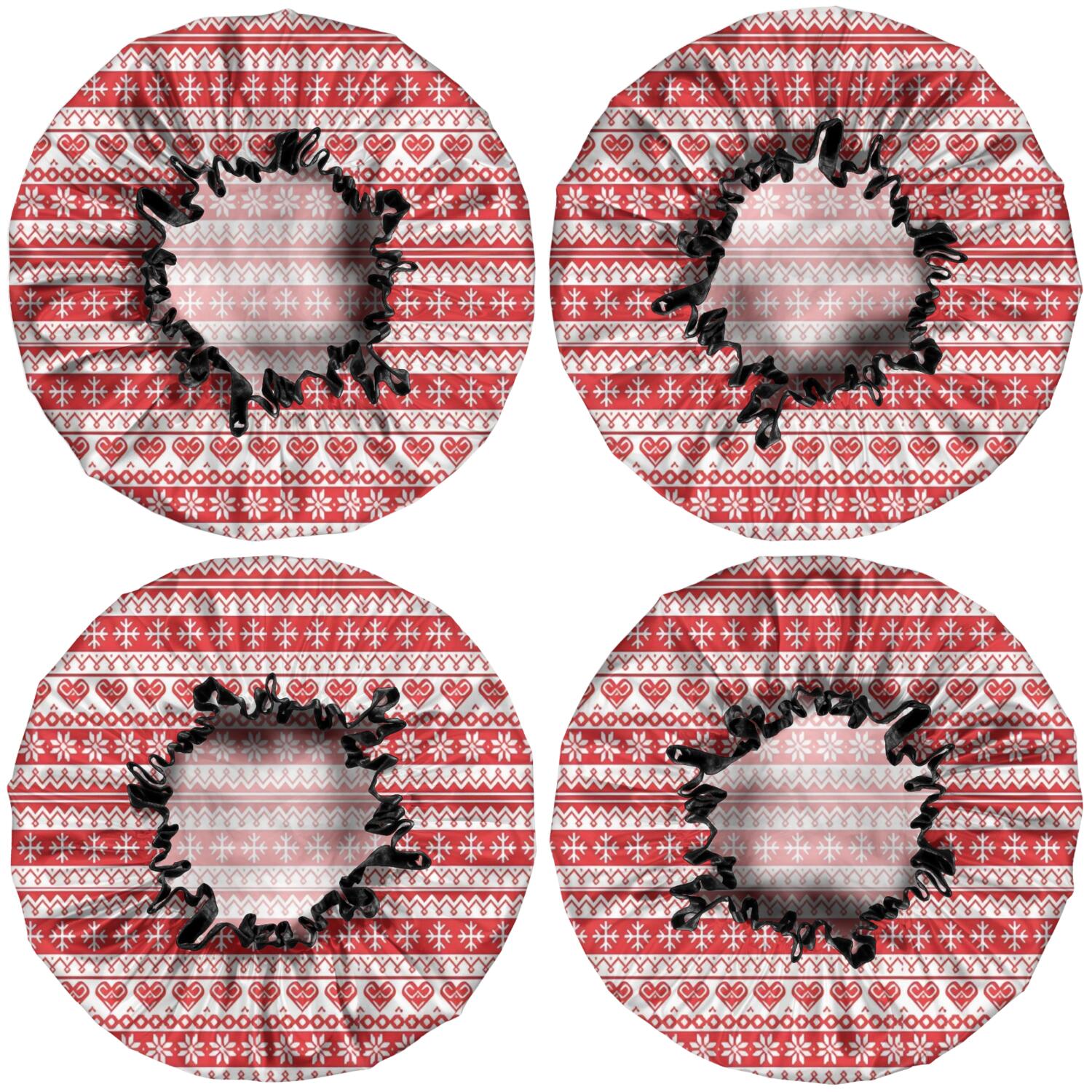 Shower Caps,Red and White Christmas Pattern Waterproof Shower Cap for Women 4 Pieces,Double Reusable Hair Cover for Shower PEVA Elastic Stretch Hem