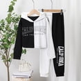 thumbnail image 2 of Kucnuzki 13T Big Girl Winter Outfits Pants Sets 14T Big Girl Long Sleeve Causal Letter Prints Contrast Color Hoodie Sweatshirt Elastic Pants 2PCS Set Black 13-14 Years, 2 of 8