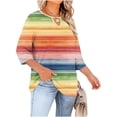 thumbnail image 4 of Ounisa T-Shirts à Manches 3/4 pour Femmes Grande Taille, Col Ras du Cou, Découpes sur la Poitrine, Imprimé Intégral, Décontractés, Basiques, Superposition, pour le Printemps et l'Été, L-5TG, 4 of 7