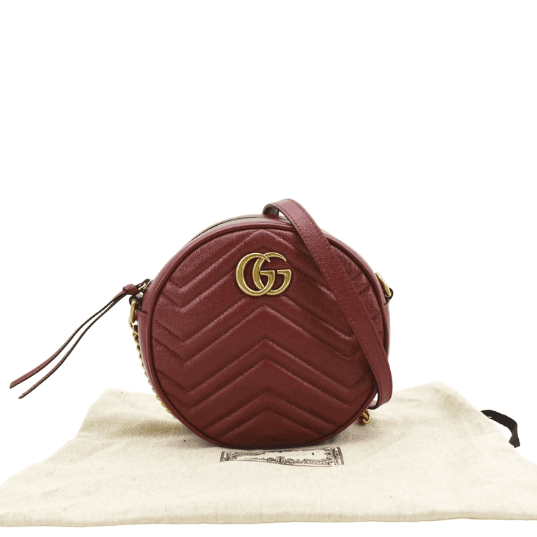 Pre-Owned GUCCI GG Marmont Mini Round Leather Crossbody Bag Red