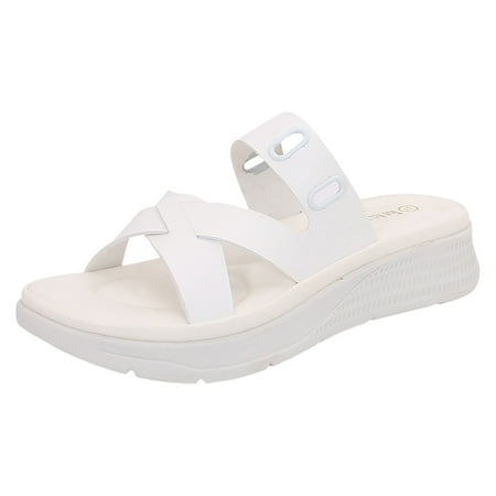 

QYZEU Women s Sandals Dressy Wide Platform Wedge Sandals Thick Soled Fashionable Soft Soled Sandals Double Strapped Lightweight Beach Slippers Sandals White 39