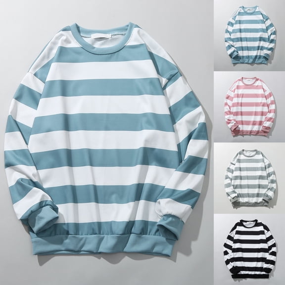 Tisuna Mens Stripe Crewneck Sweatshirts Casual Long Sleeve T Shirts Loose Fit Everyday Wear Hoodless Sweatshirts