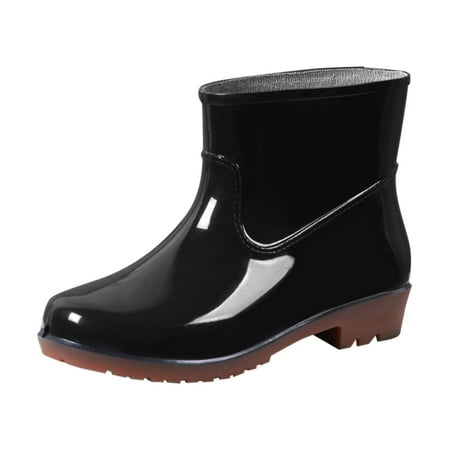 

iOPQO Women s Rain shoes Women Low-Heeled Buckle Round Toe Shoe Waterproof Middle Tube Rain Boots 361 Ladies Casual Waterproof Rain Black 39