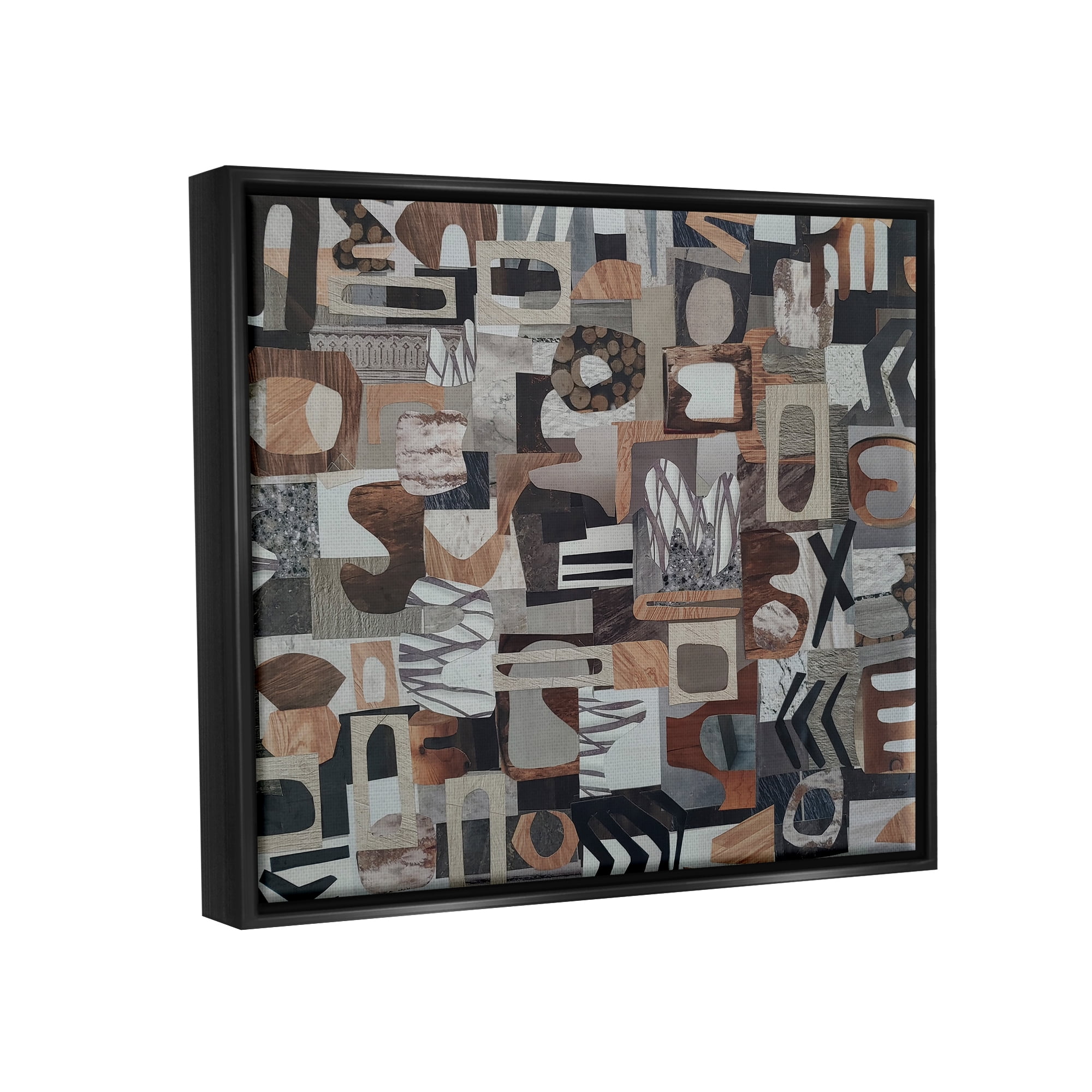 Stupell Contemporary Earth Tones Shapes Collage Abstract Painting Black Floater Framed Art Print Wall Art