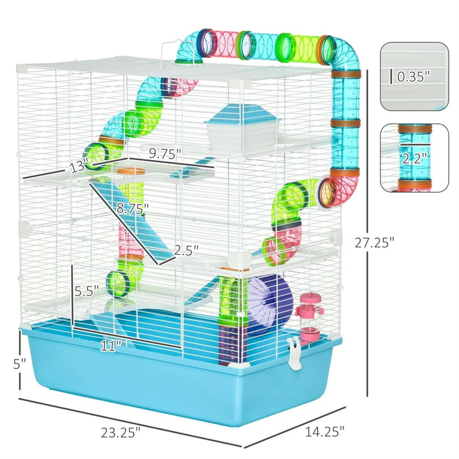 Kadyn 23" 5 Tiers Hamster Cage, Rodent Gerbil Mouse Mice Rat Wire Cage with Exercise Wheels and Water Bottle for Small Animal Habitats, Blue