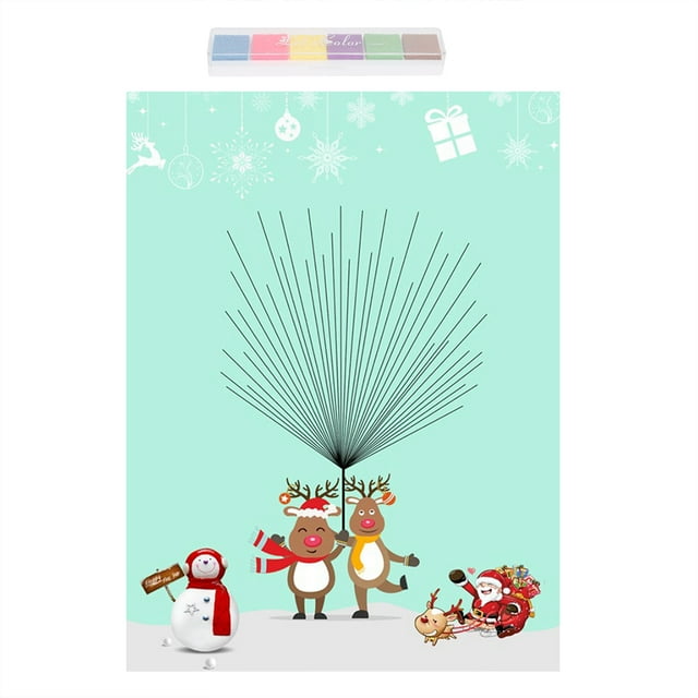 Patrón de ciervo lindo con temática navideña DIY huella digital firma de invitado pintura decoración