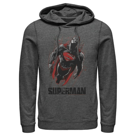 Men's Superman Flight Looking On  Pull Over Hoodie Charcoal Heather X Large