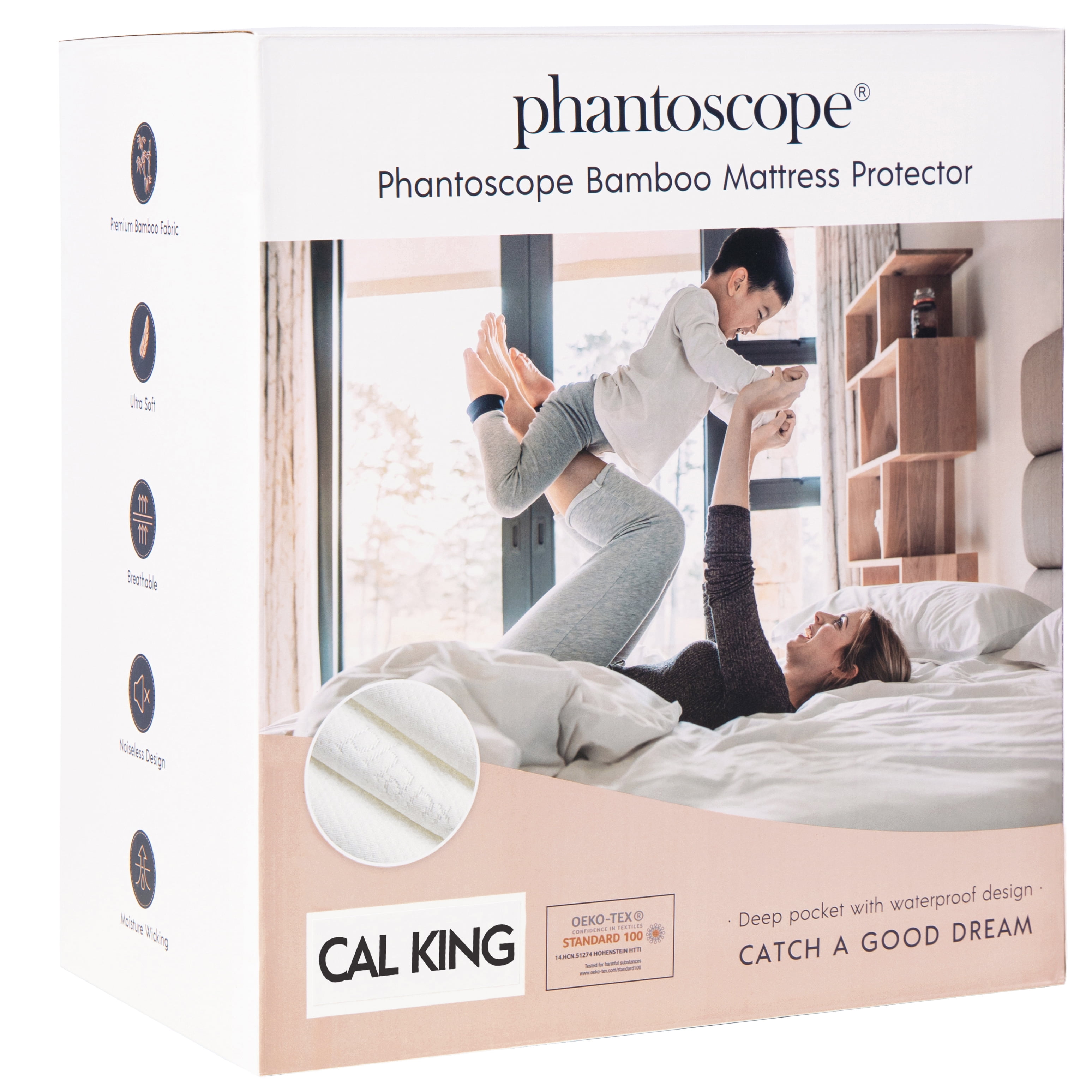 Phantoscope Premium Waterproof 3D Air Fabric Cooling Mattress Protector Cover, Ultra Soft Breathable Noiseless Washable Mattress Pad with 18" Deep Pocket, California King Size, White