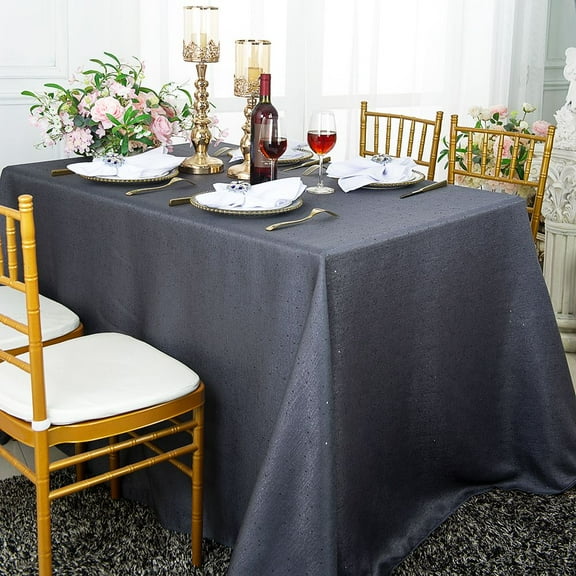Wedding Linens Inc. 90"x156" Rectangular Paillette Poly Flax / Burlap Tablecloths - Pewter